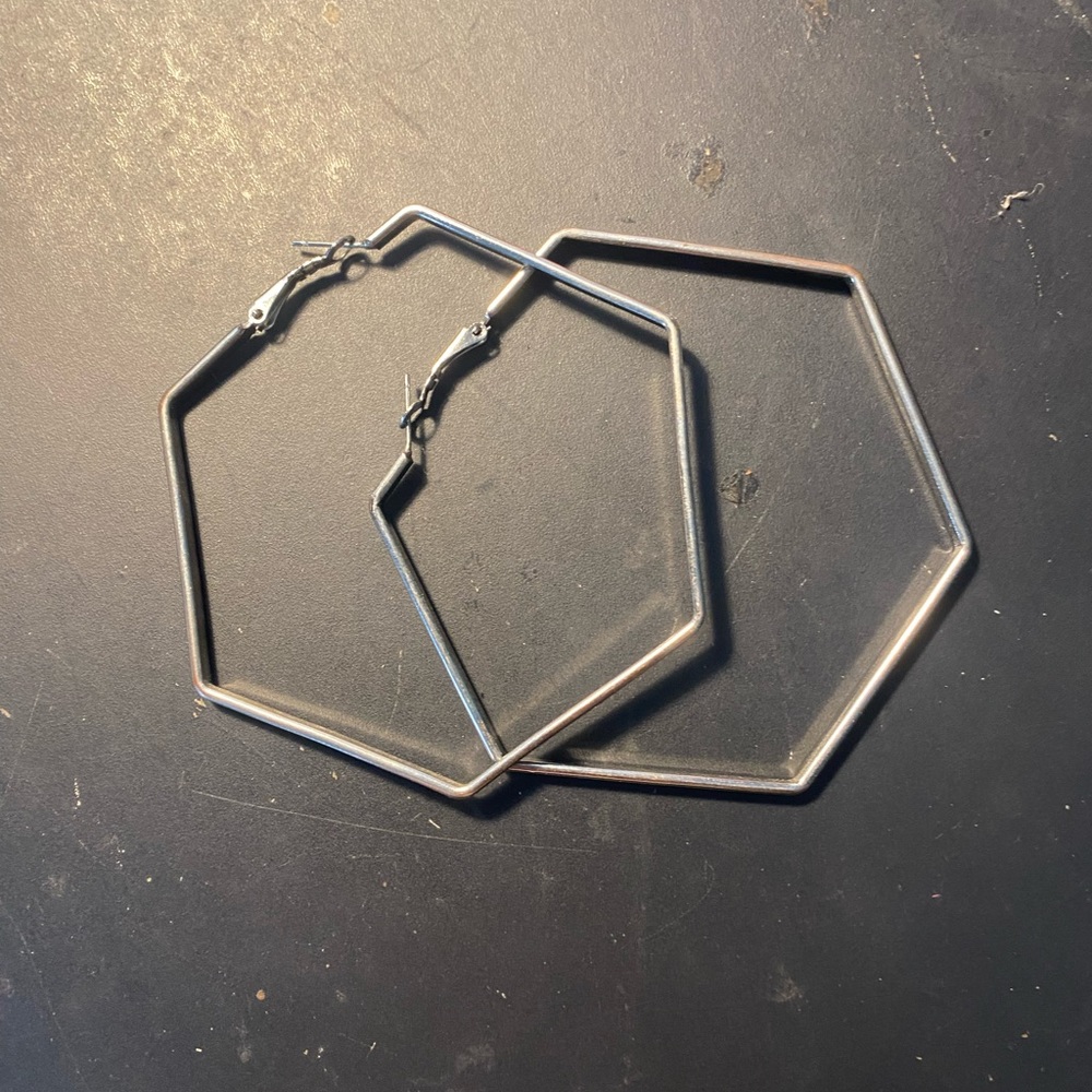 Large Silver Hexagonal Hoop Earrings 🤍